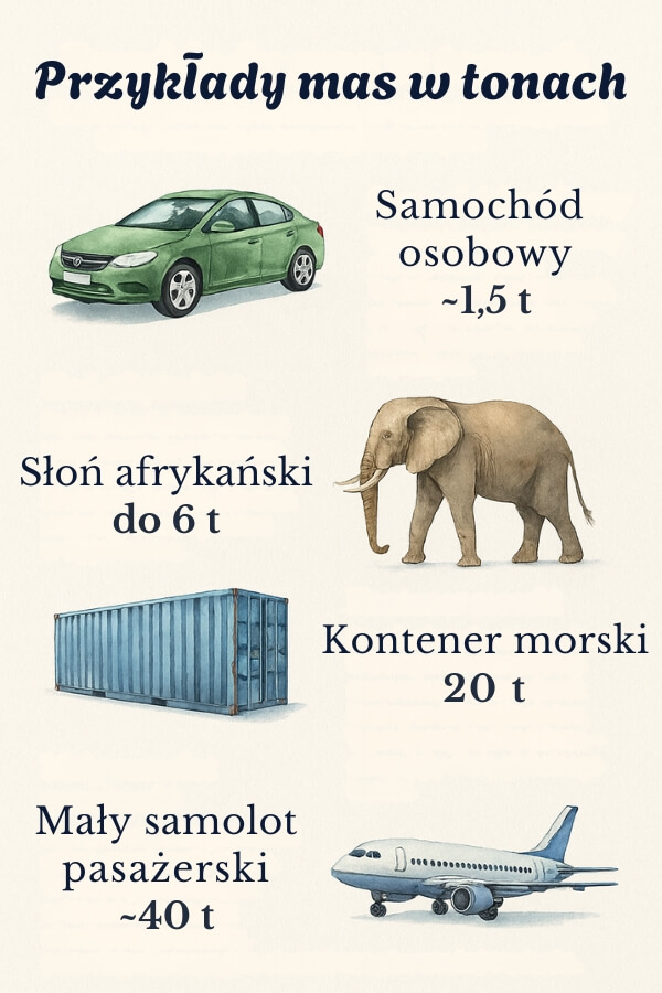 tony wyrażone na przykładzie samochodu i samolotu tony wyrażone w codziennych przykładach