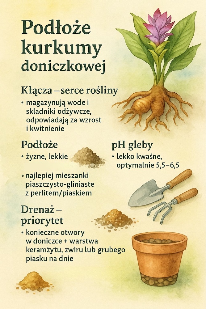 kwiat kurkuma - drenaż i ziemia do doniczki kwiat kurkuma - wymagany drenaż i ziemia