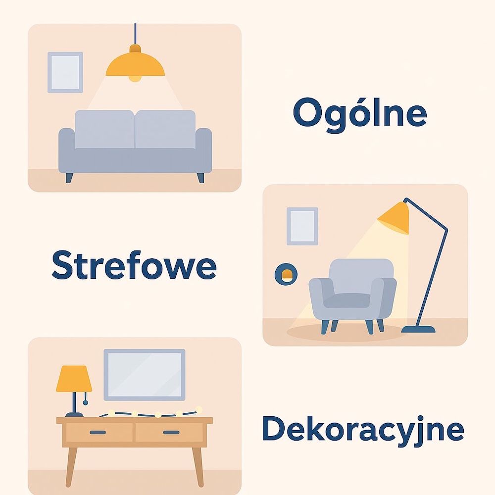 pokój dzienny - różne rodzaje oświetlenia 