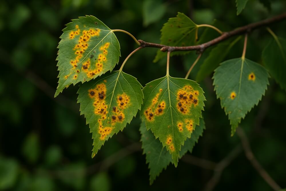 rdza brzozy na liściach