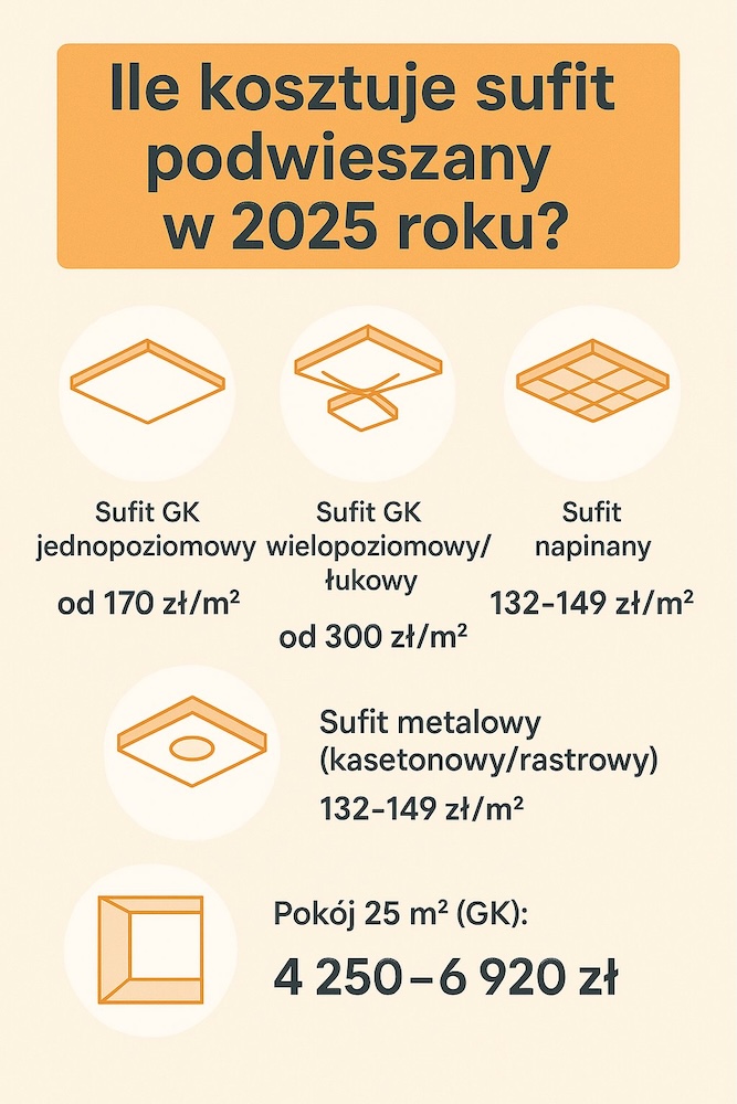 sufit podwieszany - cena za różne rodzaje sufitów 