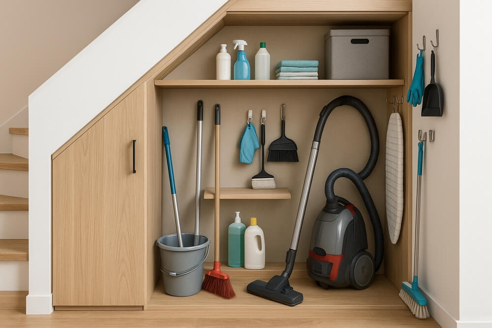 szafki pod schody jako miejsce na sprzęt sprzątający