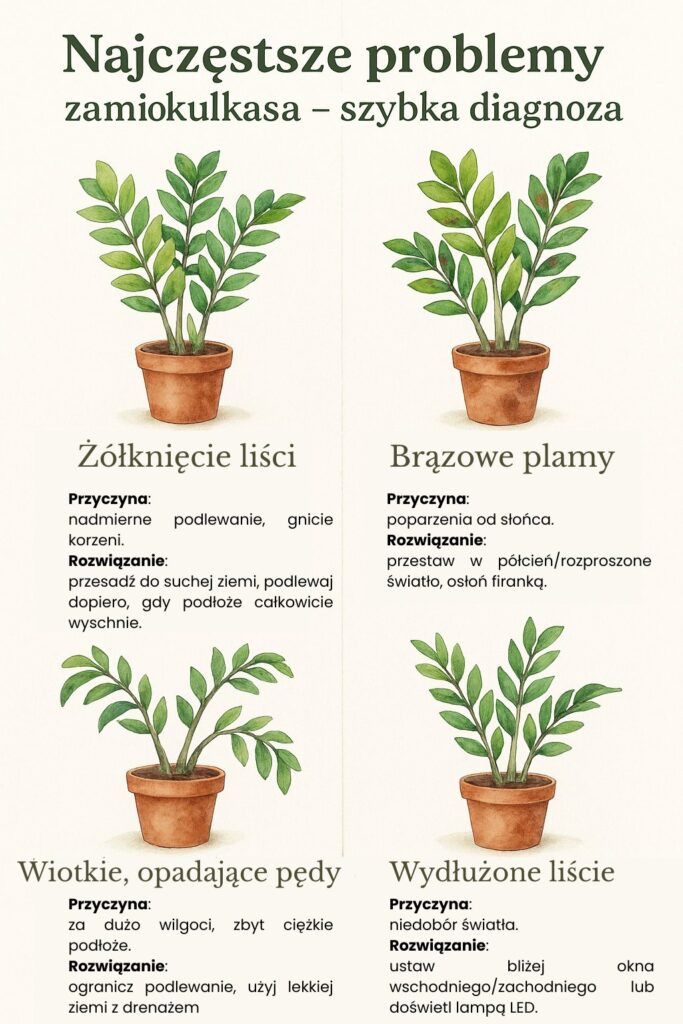 zamiokulkas kwitnienie - typowe problemy 