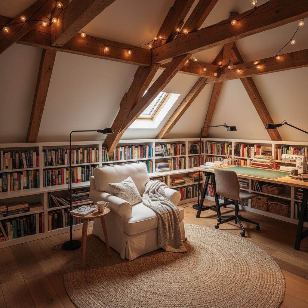 Domowa biblioteczka na poddaszu