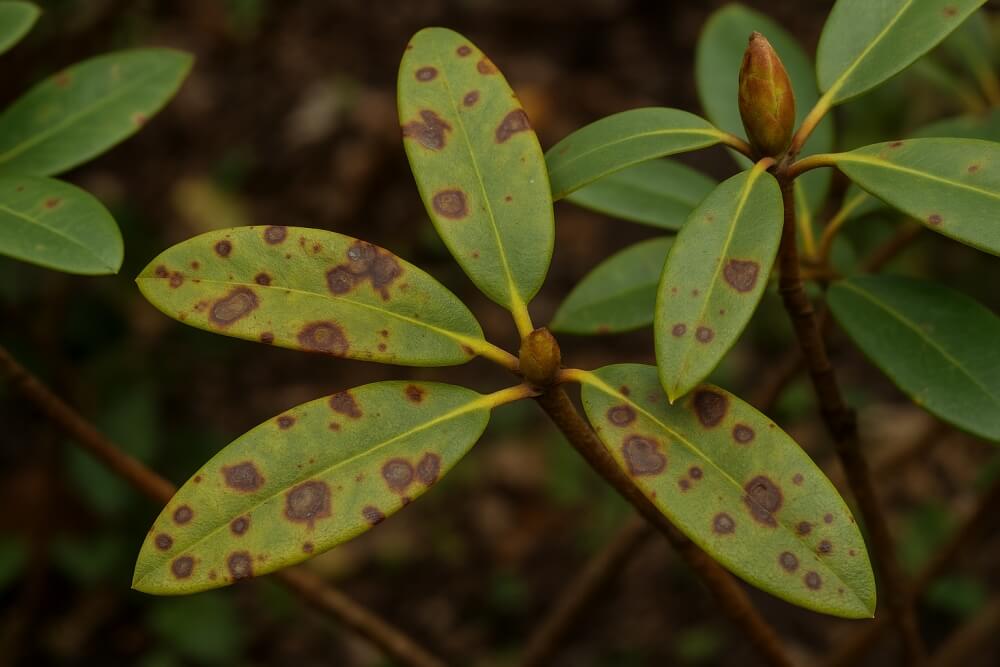 bakteryjna plamistość liści rododendronów Plamistość bakteryjna liści rododendronów