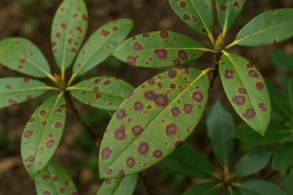 plamistości - choroby rododendronów plamistość liści - choroby rododendronów
