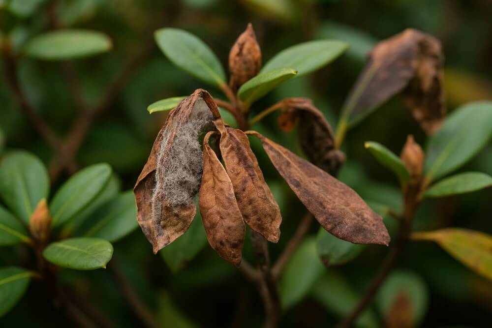 Botrytis cinerea - choroby rododendronów szara pleśń - choroby rododendronów