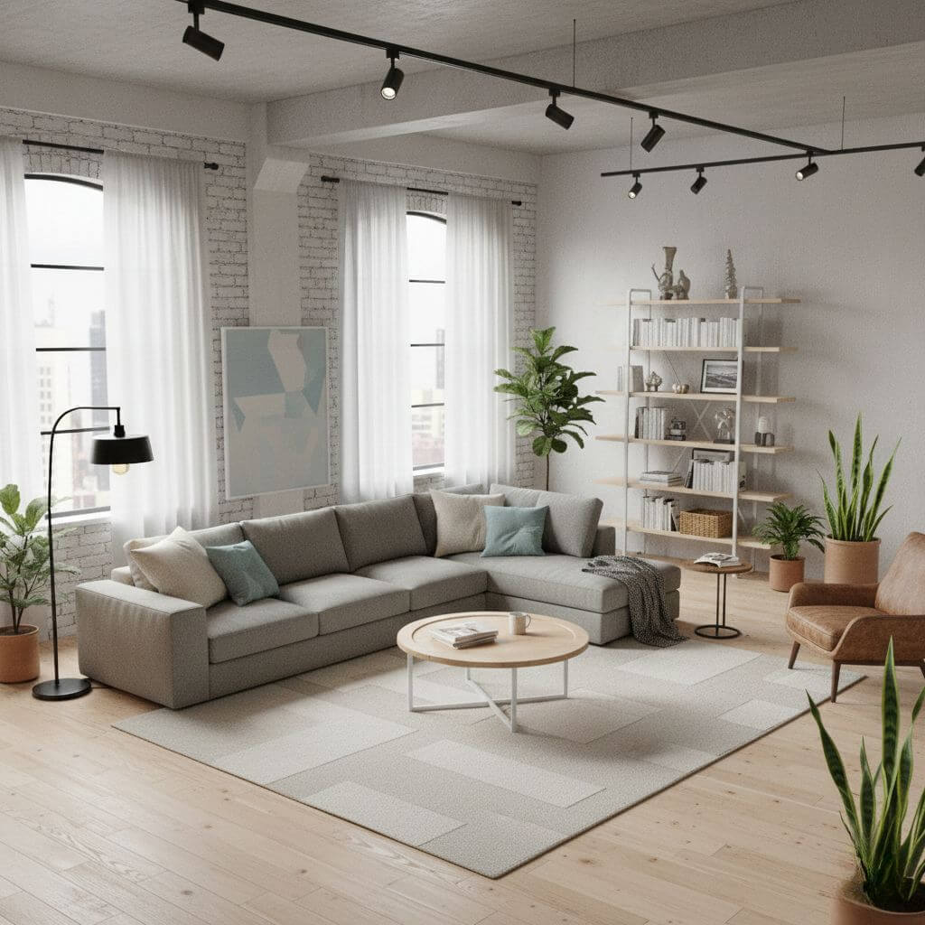 Salon w stylu skandynawskiego loftu Loftowe wnętrza z nutą skandynawskiego ciepła