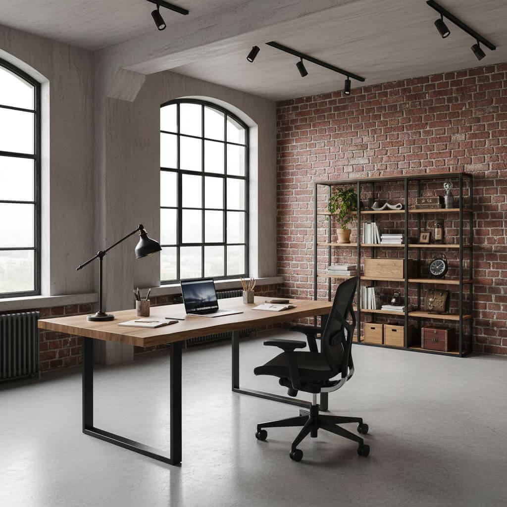 Domowe biuro urządzone w stylu loft Loftowe wnętrza - domowe biuro