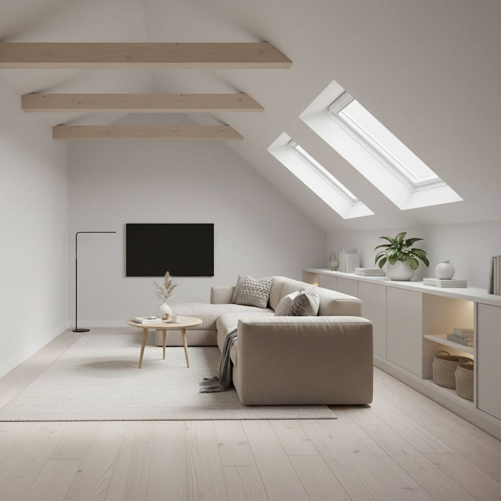 Styl minimalistyczny w salonie na poddaszu