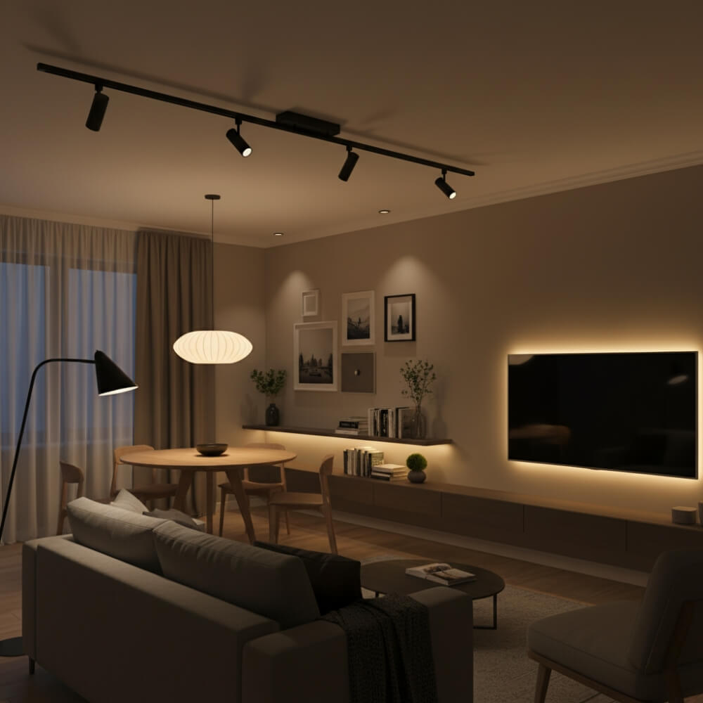 piękny salon i oświetlenie warstwowe