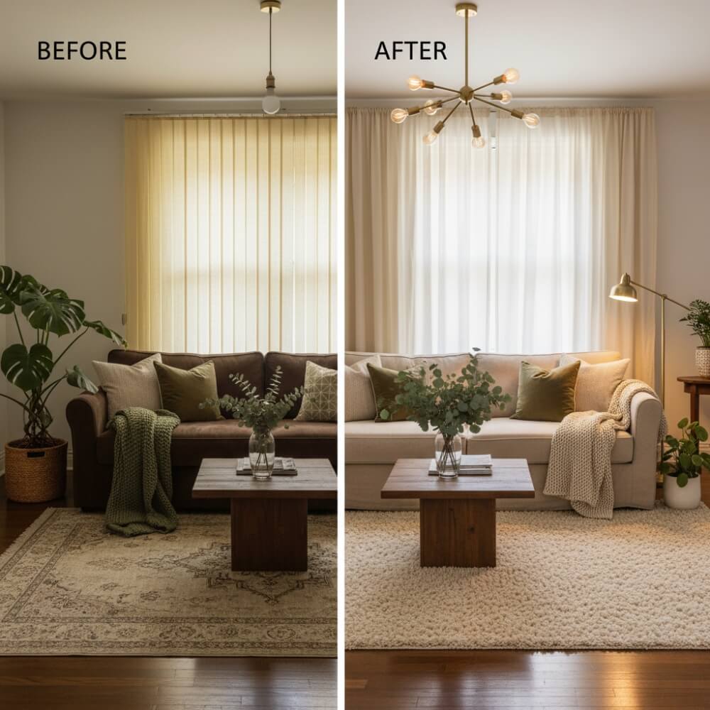 przed i po pięknego salonu 