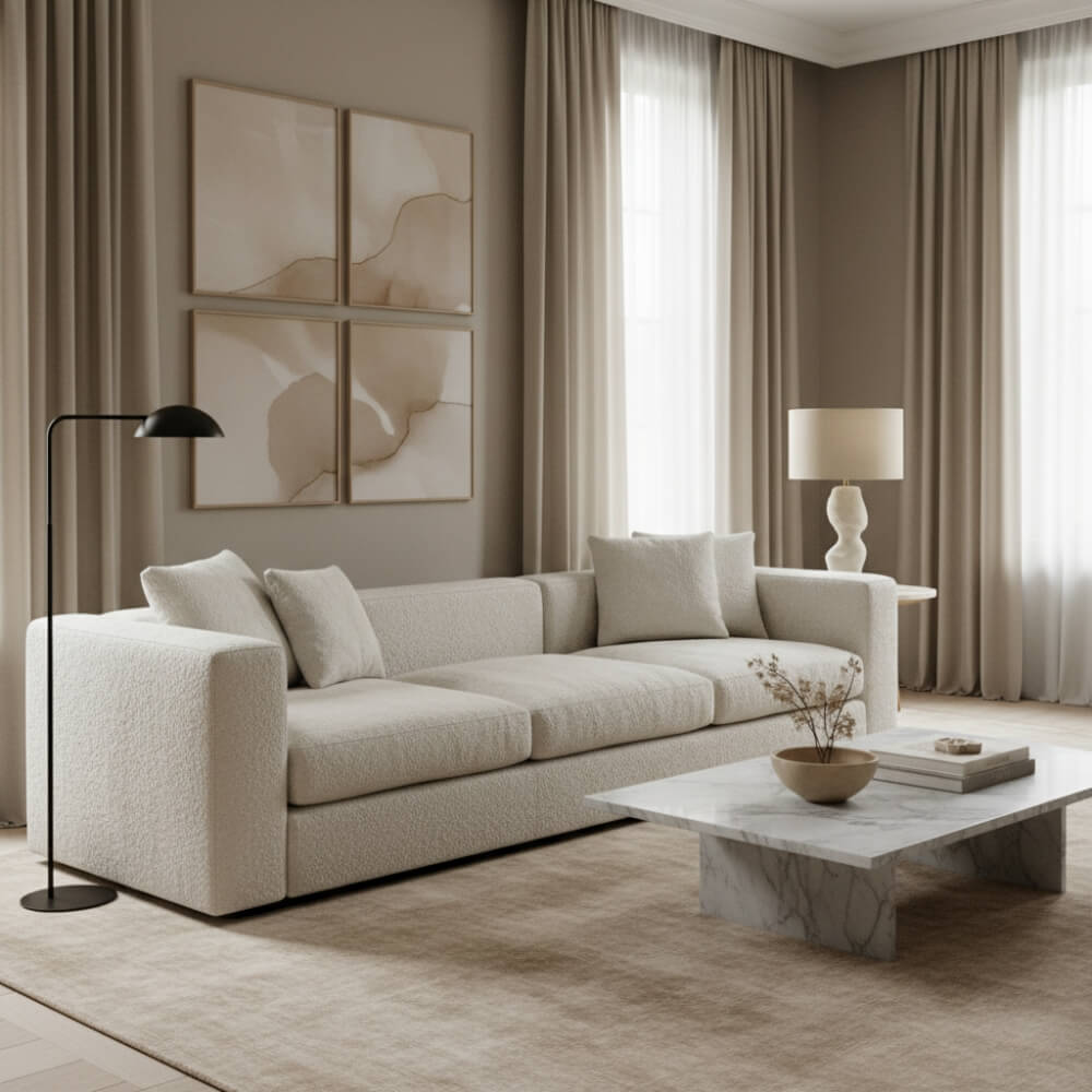 piękny salon w stylistyce quiet luxury