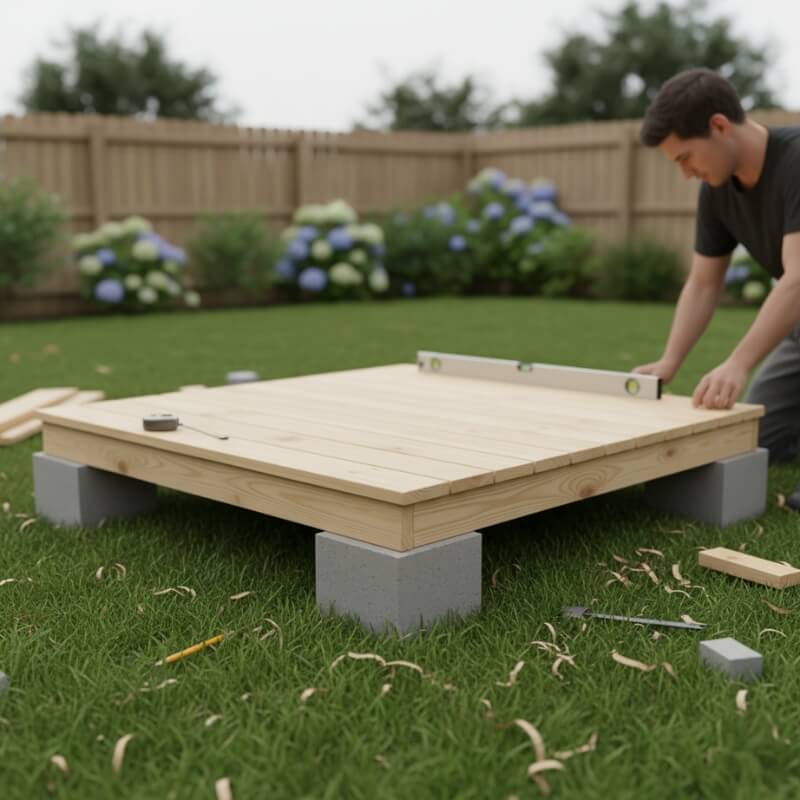 ustawienie podstawy budy na podwyższeniu