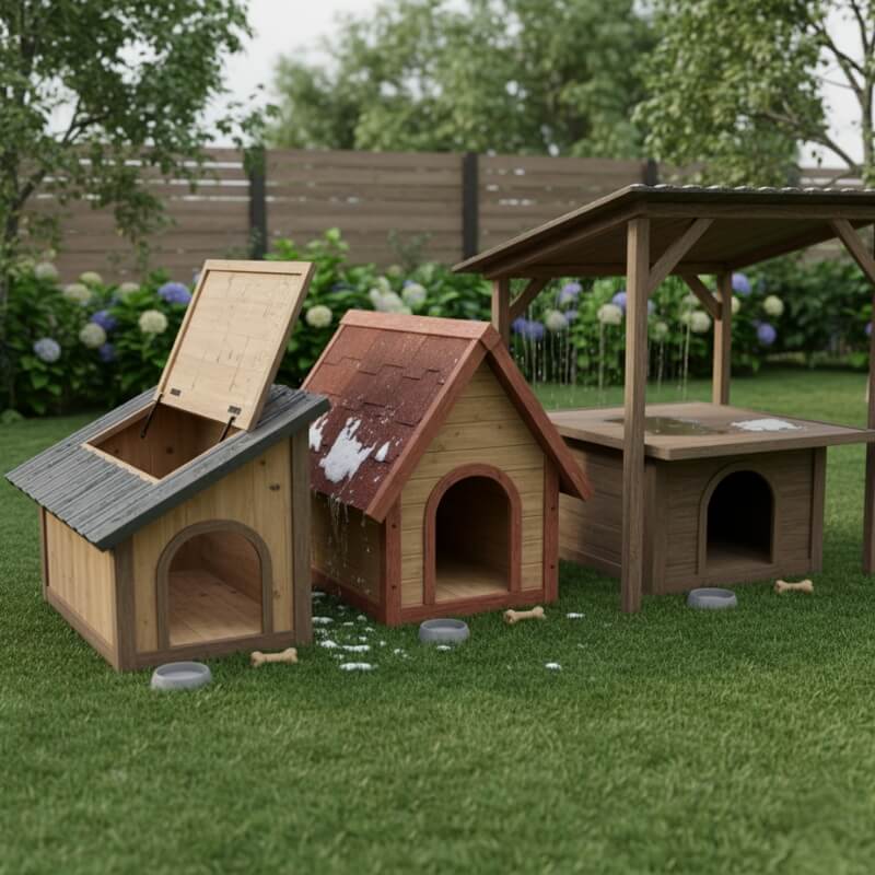 budy dla psów z różnym dachem