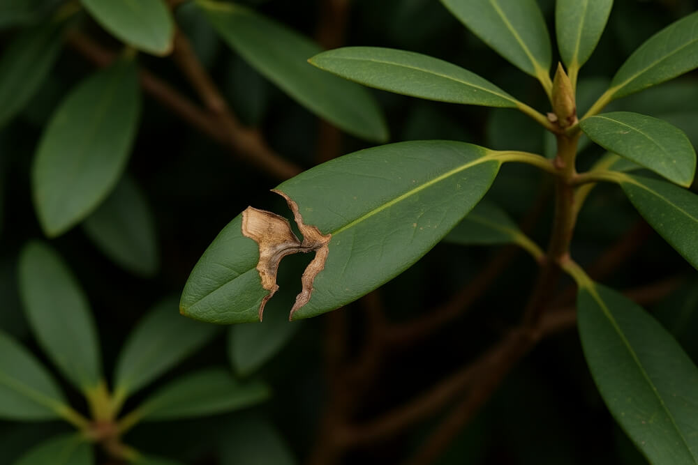 uszkodzenia mechaniczne rododendronów uszkodzenia mechaniczne na liściach rododendronów