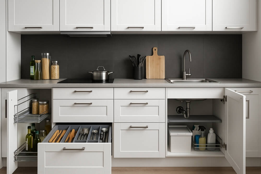 systemy cargo i organizacja wewnętrzna w kuchni w bloku