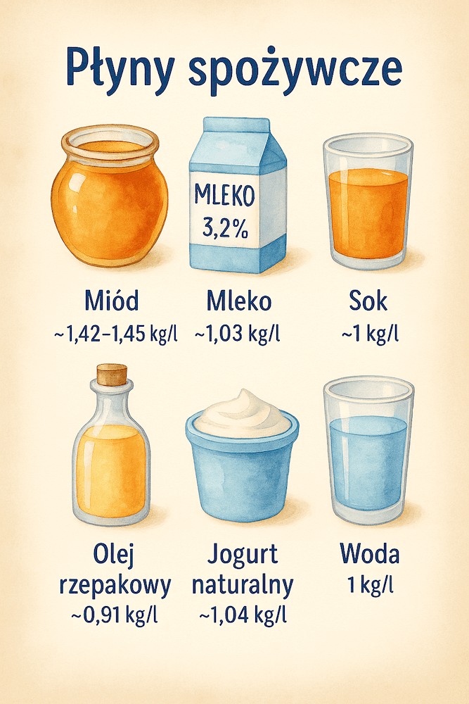 1 litr - ile to kilogramów płynów do jedzenia i picia 