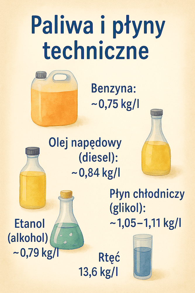 1 litr - ile to kilogramów paliw i płynów technicznych 