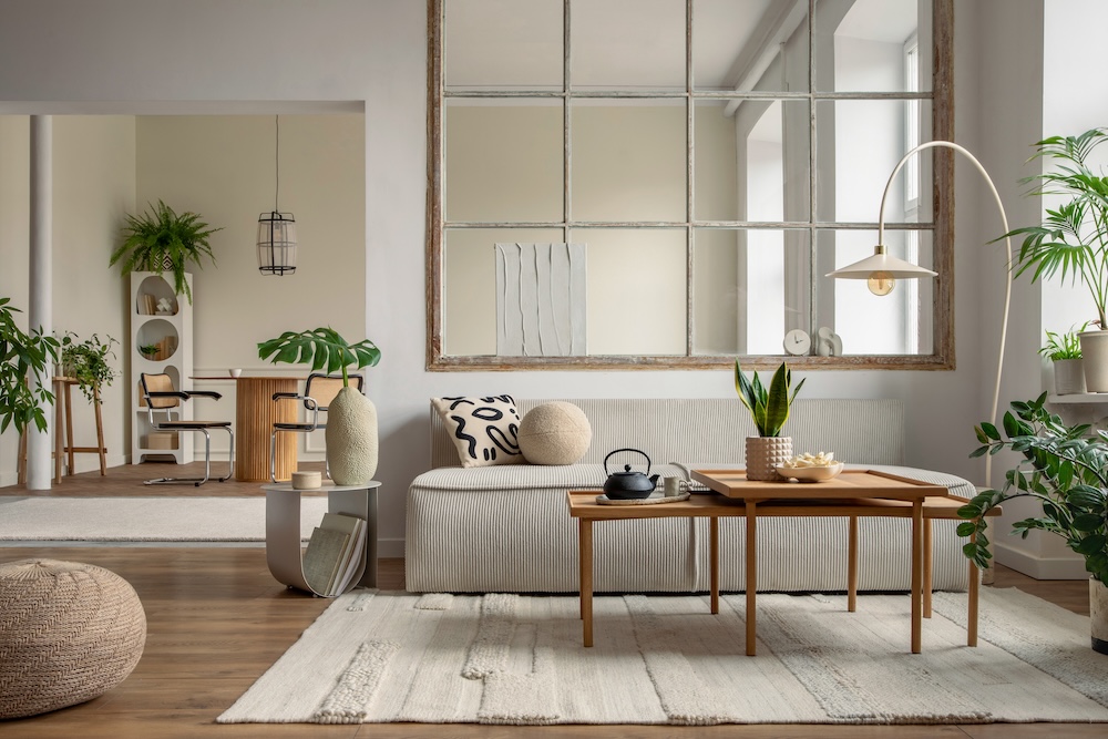 aranżacja salonu salon w bloku z beżowymi i białymi dodatkami aranżacja salonu salon w bloku w beżowych kolorach