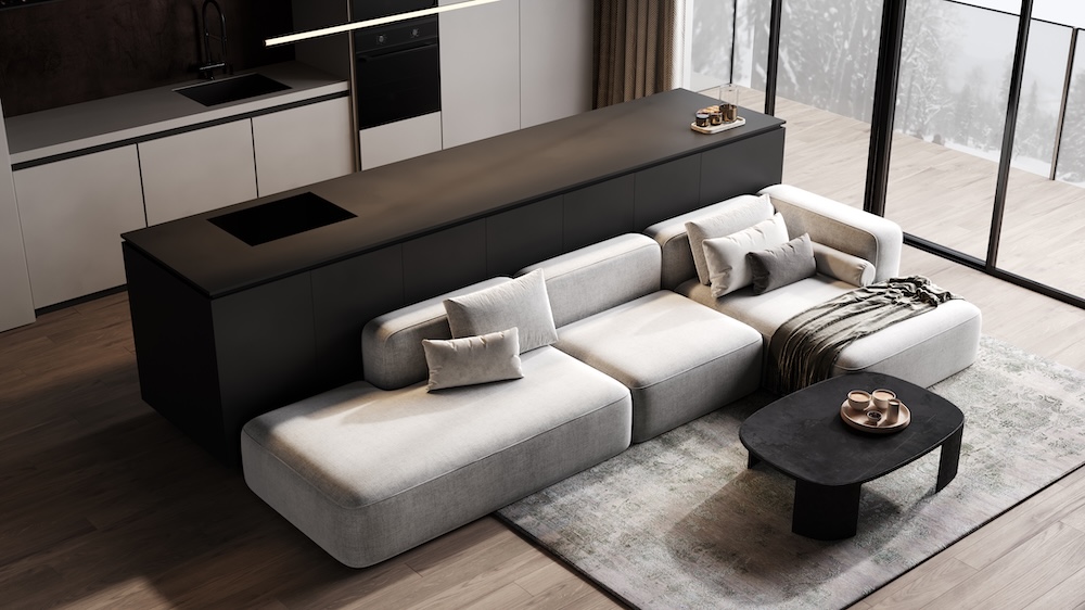 nowoczesne mieszkanie z aneksem w salonie 