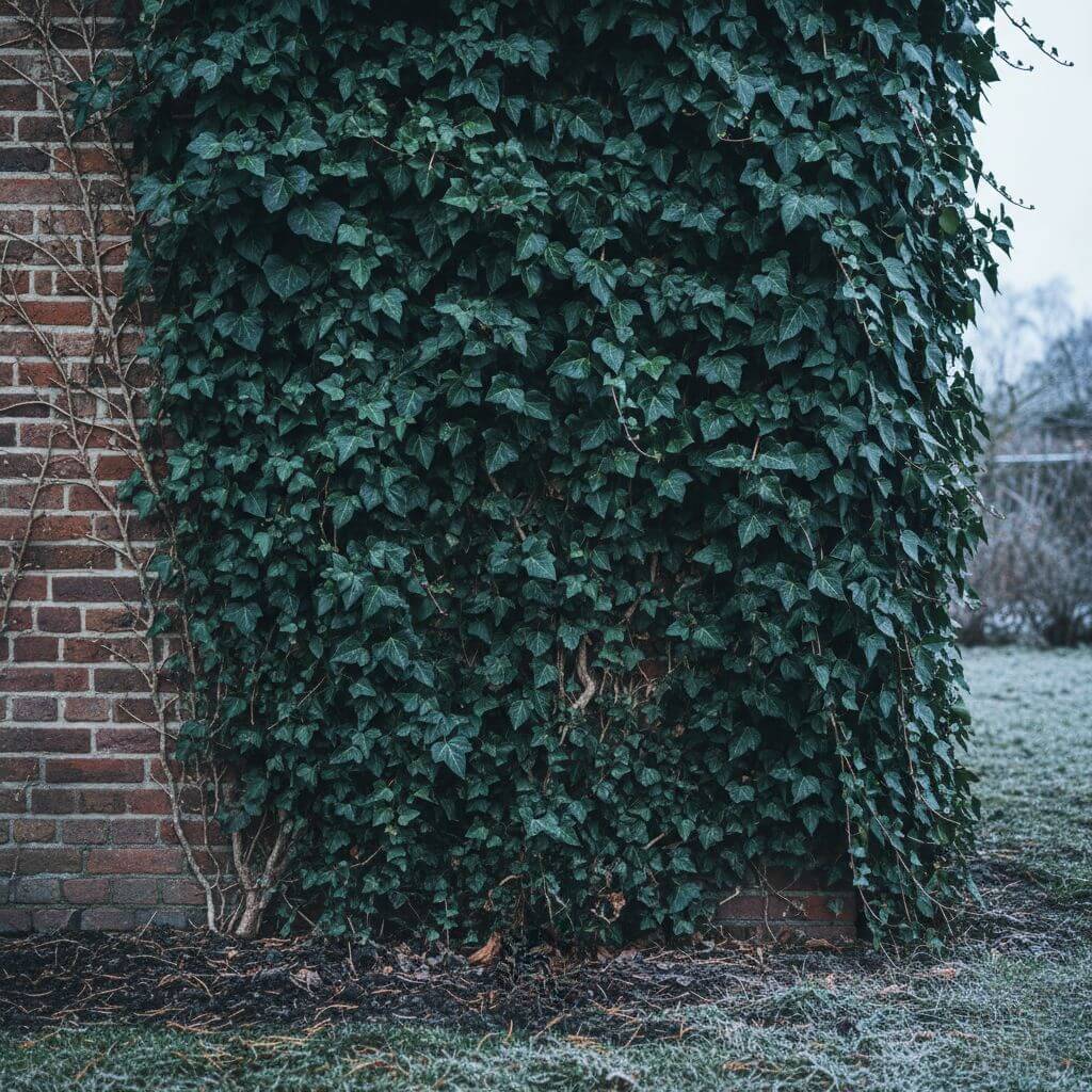 Rabaty kwiatowe przy ogrodzeniu - bluszcz pospolity