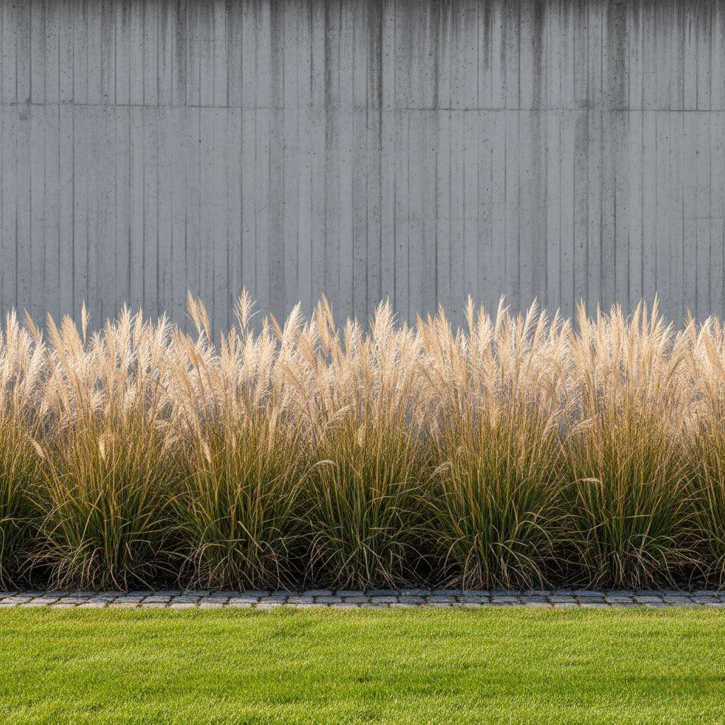 Rabaty kwiatowe przy ogrodzeniu betonowym