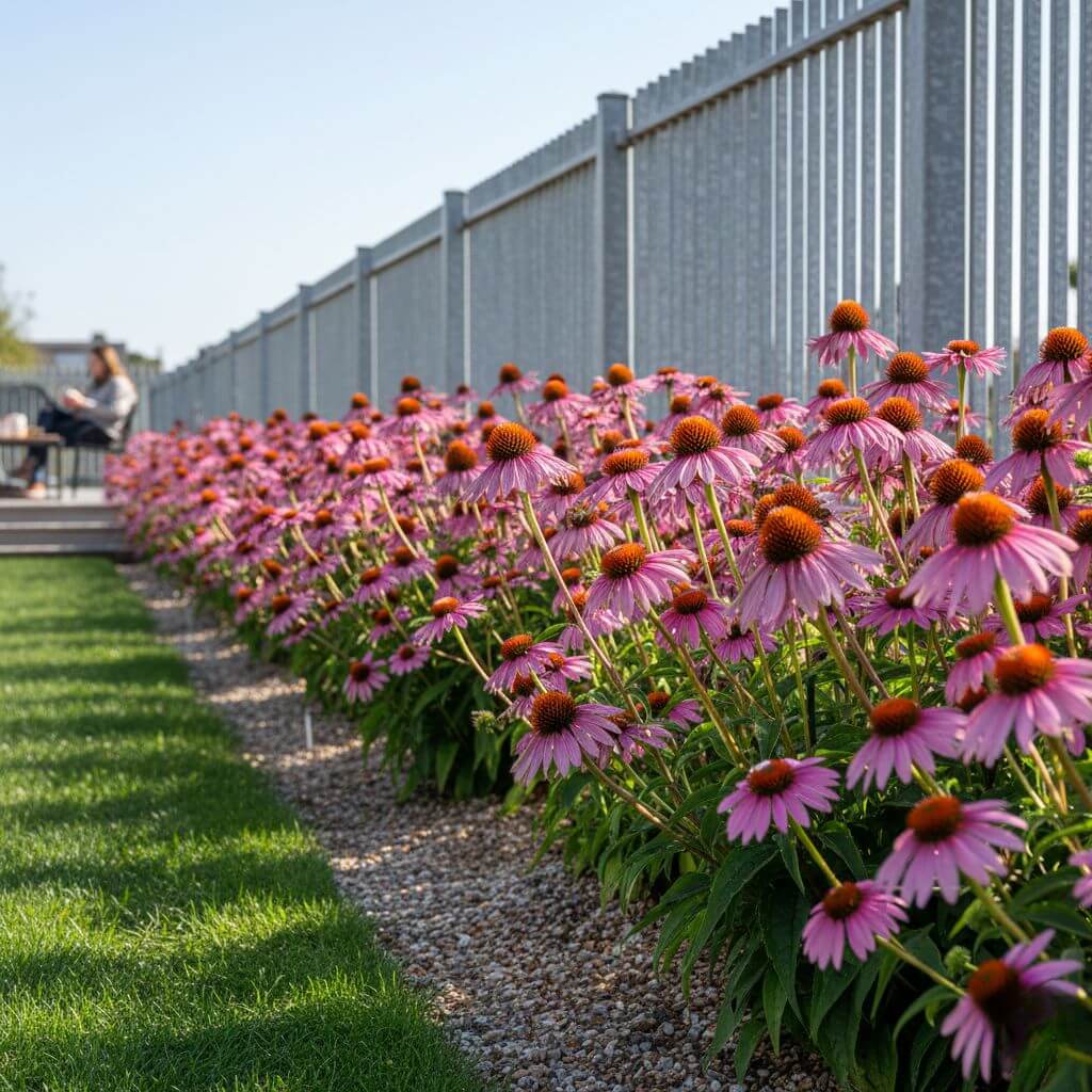 Jeżówka purpurowa przy ogrodzeniu