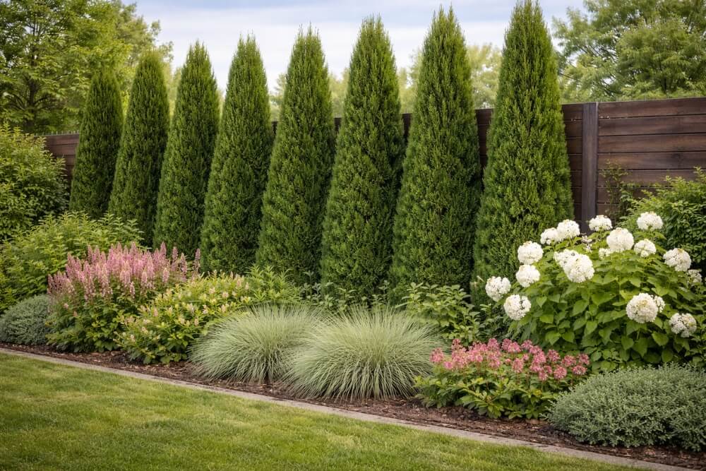 aranżacja ogrodu przy płocie z wykorzystaniem wysokich gatunków