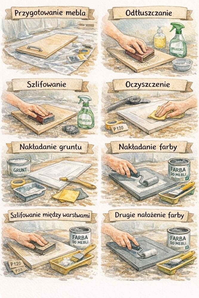 malowanie mebli z okleiny - etapy 