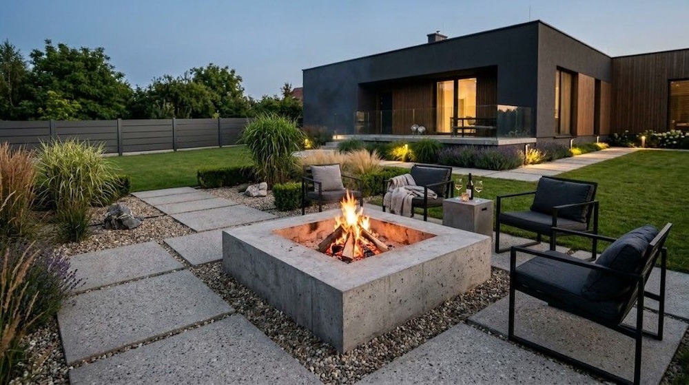 miejsce na ognisko w ogrodzie nowoczesne 