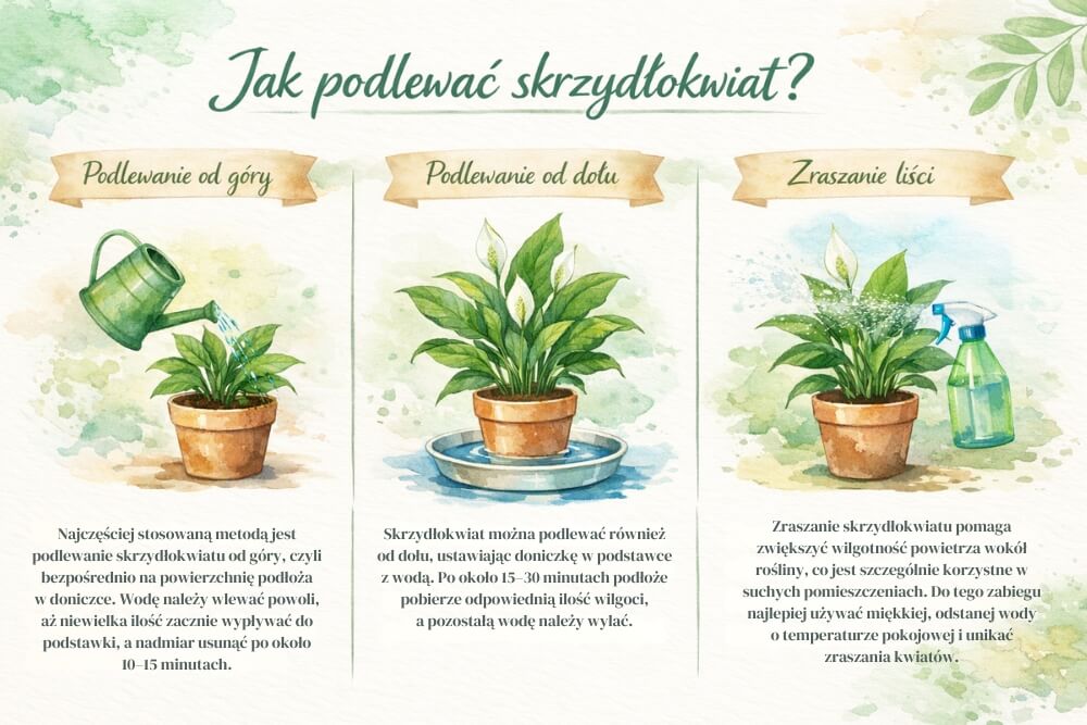 skrzydłokwiat - podlewanie różnymi sposobami