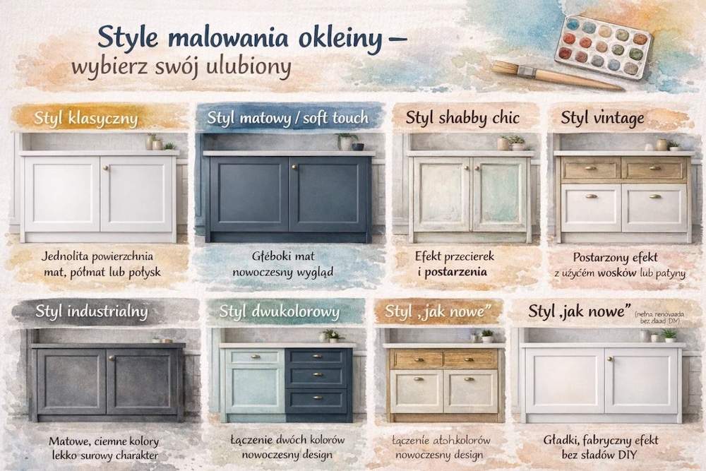 różne style malowania mebli z okleiny 