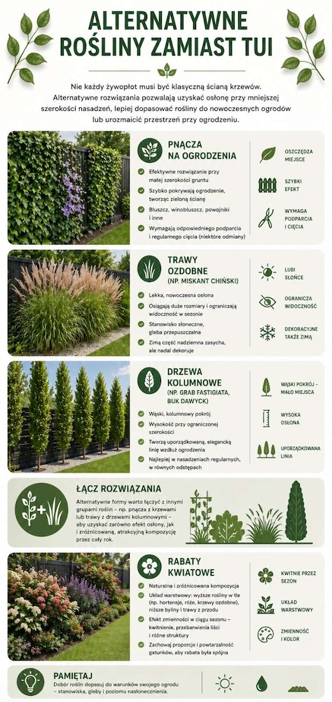 rośliny wzdłuż ogrodzenia zamiast tui 