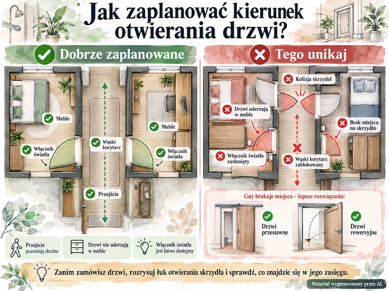 Planowanie kierunku otwierania drzwi Jakie drzwi wewnętrzne na podstawie kierunku otwierania