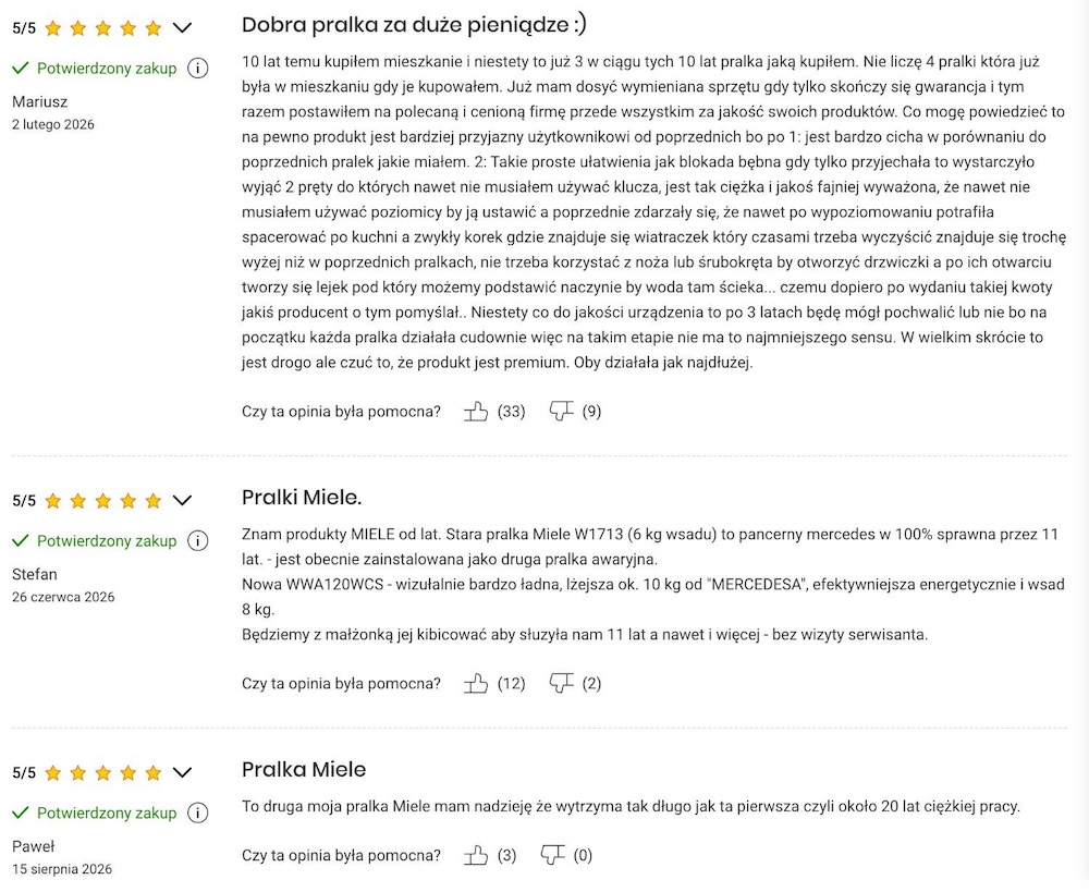 opinie konsumentów na temat pralki miele w1 wwa120 wcs 
