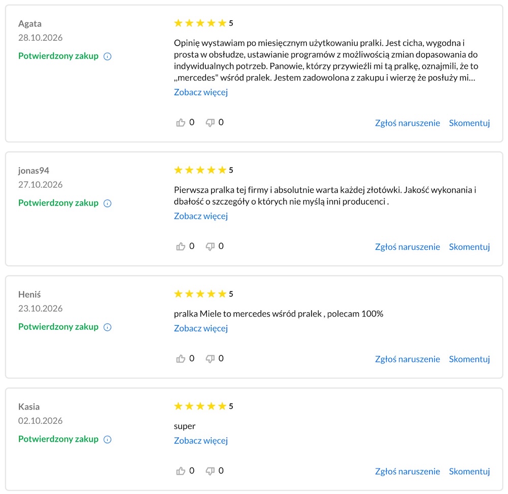 pralki miele - opinie na stronie sklepu euro rtv agd 